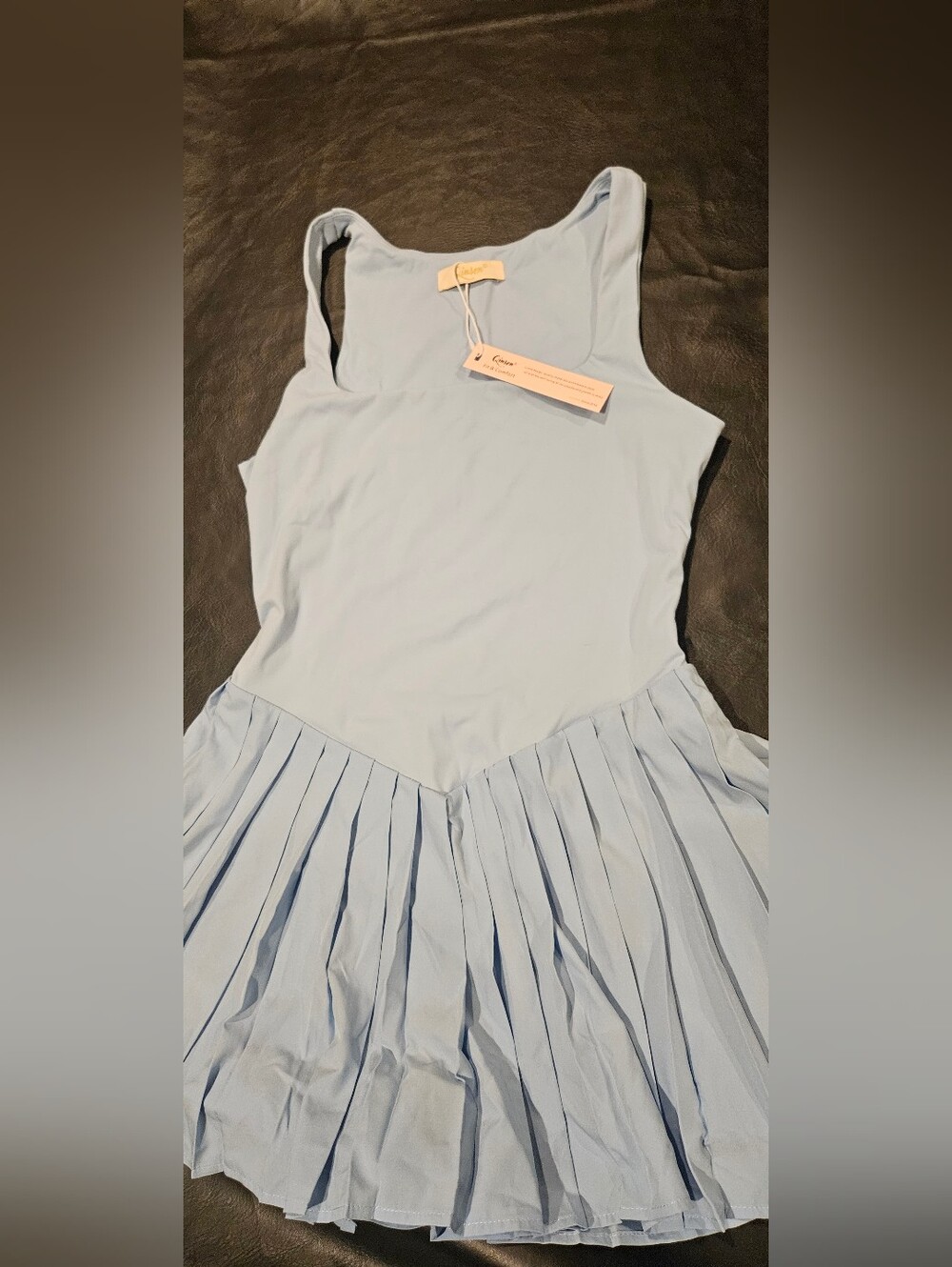 NWT Qinsen Baby Blue Pleated Tennis Dress Sz S